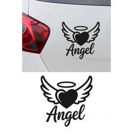 Kanatlı Kalp Sticker - Angel Yazılı Oto Sticker - Araba Motor Kask Sticker 15x15cm