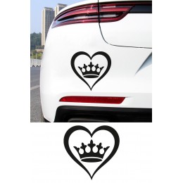 Taçlı Kalp Sticker - Minimal Kalp Taç Oto Sticker - Araç Cam Sticker 15x15cm
