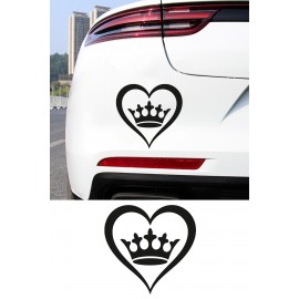 Taçlı Kalp Sticker - Minimal Kalp Taç Oto Sticker - Araç Cam Sticker 15x15cm
