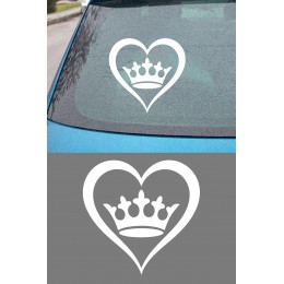 Taçlı Kalp Sticker - Minimal Kalp Taç Oto Sticker - Araç Cam Sticker 15x15cm