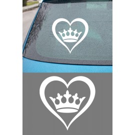 Taçlı Kalp Sticker - Minimal Kalp Taç Oto Sticker - Araç Cam Sticker 15x15cm