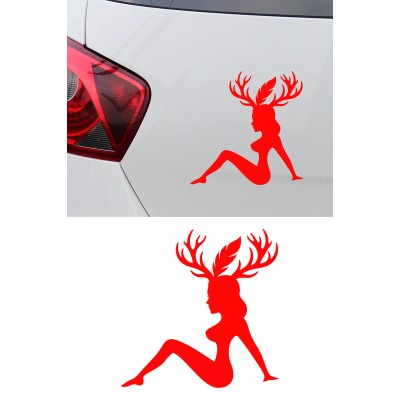Geyik Kadın Sticker - Araba Motor Sticker - Kask Sticker 15x15cm