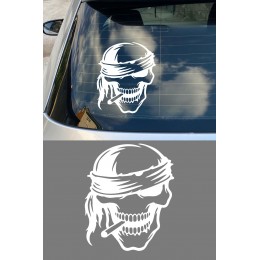Kuru Kafa Sticker - Bandanalı Kafatası Oto Sticker - Araba Motor Kask Sticker 12x15cm