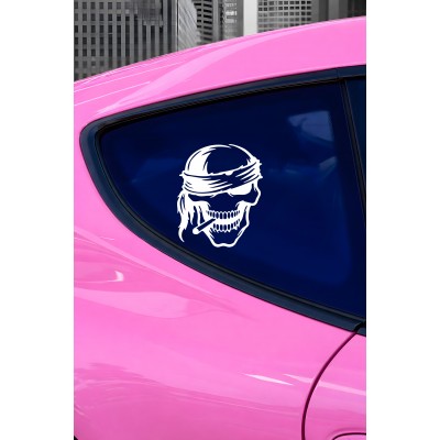 Kuru Kafa Sticker - Bandanalı Kafatası Oto Sticker - Araba Motor Kask Sticker 12x15cm