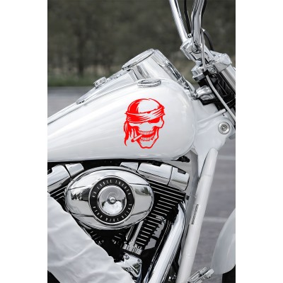 Kuru Kafa Sticker - Bandanalı Kafatası Oto Sticker - Araba Motor Kask Sticker 12x15cm