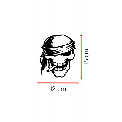 Kuru Kafa Sticker - Bandanalı Kafatası Oto Sticker - Araba Motor Kask Sticker 12x15cm
