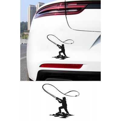 Olta Atan Adam Oto Sticker - Balıkçı Sticker - Araba Sticker 14x15cm