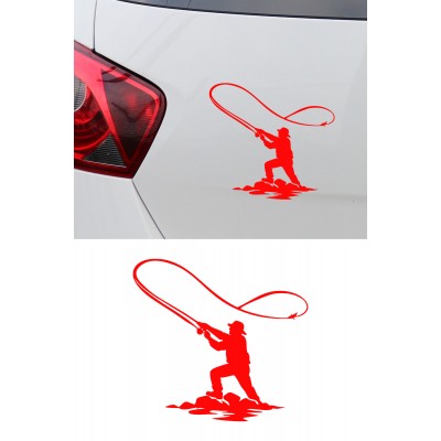 Olta Atan Adam Oto Sticker - Balıkçı Sticker - Araba Sticker 14x15cm