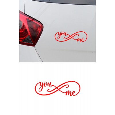 You & Me Yazılı Oto Sticker - Sonsuzluk İşareti Araba Motor Sticker 20x7cm