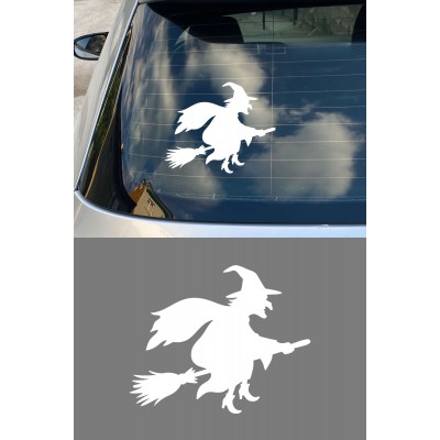 Uçan Cadı Sticker - Cadı Figürlü Araç Sticker - Araba Motor Sticker Etiket 15x12cm