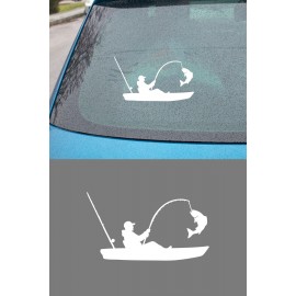 Kayıkta Balık Tutan Adam Sticker – Araba Cam Kaput Sticker 15x8cm