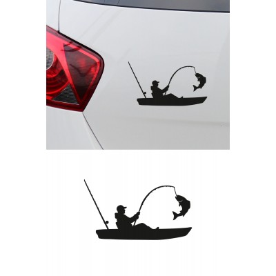 Kayıkta Balık Tutan Adam Sticker – Araba Cam Kaput Sticker 15x8cm
