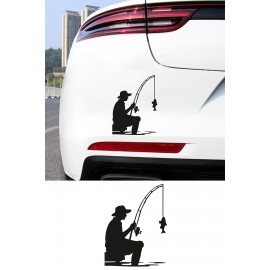 Balık Tutan Adam Sticker - Balıkçı Araç Sticker - Araba Motor Sticker 11x15cm