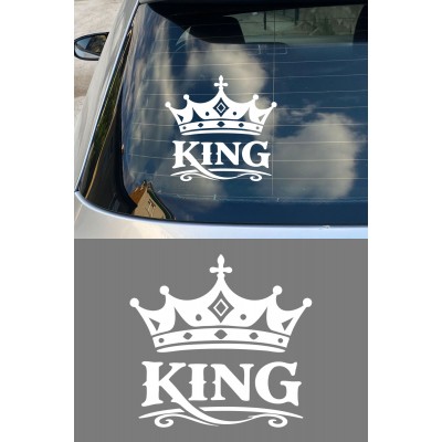 King Yazılı Taç Oto Sticker - Kral Temalı Araba Motor Sticker 15x14cm