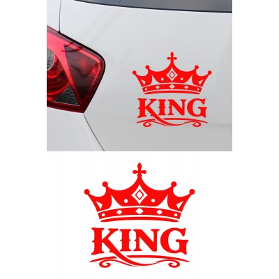 King Yazılı Taç Oto Sticker - Kral Temalı Araba Motor Sticker 15x14cm