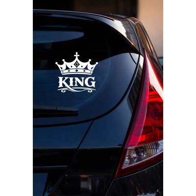 King Yazılı Taç Oto Sticker - Kral Temalı Araba Motor Sticker 15x14cm