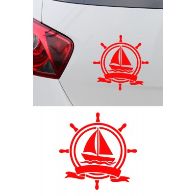 Yelkenli ve Gemi Dümeni Oto Sticker - Denizci Tarzı Araç Sticker 15x15cm