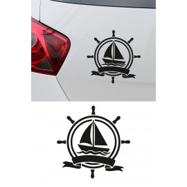 Yelkenli ve Gemi Dümeni Oto Sticker - Denizci Tarzı Araç Sticker 15x15cm