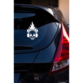 Alevli Kafatası Araç Sticker - DJ Kurukafa Oto Sticker - Motor Sticker 9x15cm