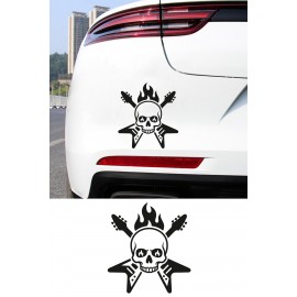 Alevli Kurukafa Sticker - Rock N Roll Kurukafa Oto Sticker - Motor Sticker 14x15cm