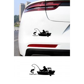 Balıkçı Sticker – Balık Avı ve Tekne Figürlü Oto Sticker 15x8cm