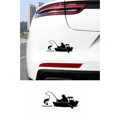 Balıkçı Sticker – Balık Avı ve Tekne Figürlü Oto Sticker 15x8cm