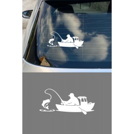 Balıkçı Sticker – Balık Avı ve Tekne Figürlü Oto Sticker 15x8cm