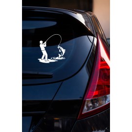 Balıkçı Araba Stickerı – Olta ile Balık Avı Oto Sticker - Araba Motor Oto Sticker 15x14cm