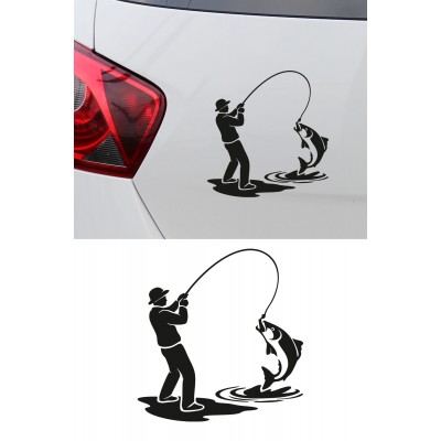 Balıkçı Araba Stickerı – Olta ile Balık Avı Oto Sticker - Araba Motor Oto Sticker 15x14cm