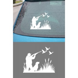 Avcı Sticker – Kuş ve Köpek Figürlü Sticker - Araba Motor Oto Sticker 15x13cm