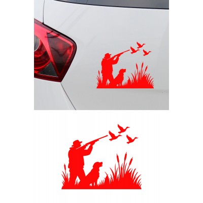 Avcı Sticker – Kuş ve Köpek Figürlü Sticker - Araba Motor Oto Sticker 15x13cm