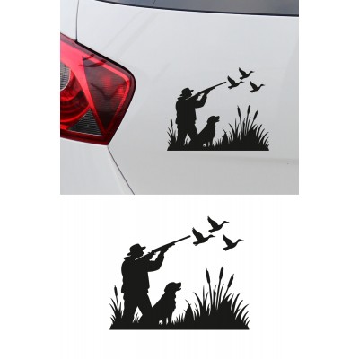 Avcı Sticker – Kuş ve Köpek Figürlü Sticker - Araba Motor Oto Sticker 15x13cm