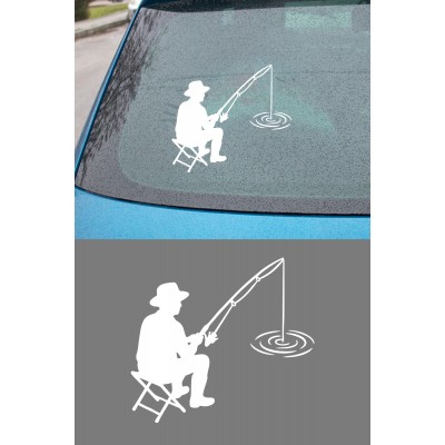 Balıkçı Oto Stickerı – Balık Tutma Temalı - Araba Motor Oto Sticker 15x13cm