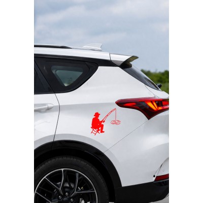 Balıkçı Oto Stickerı – Balık Tutma Temalı - Araba Motor Oto Sticker 15x13cm