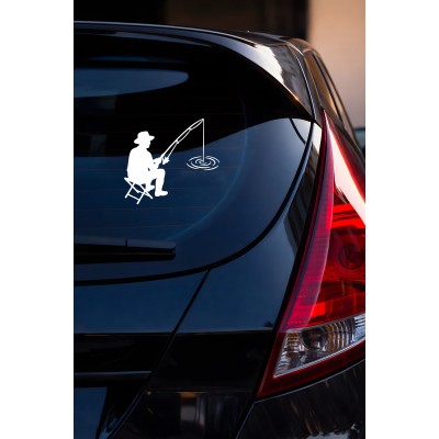 Balıkçı Oto Stickerı – Balık Tutma Temalı - Araba Motor Oto Sticker 15x13cm
