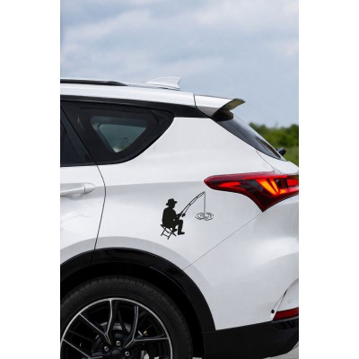 Balıkçı Oto Stickerı – Balık Tutma Temalı - Araba Motor Oto Sticker 15x13cm