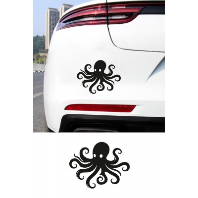 Ahtapot Figürlü Araba Sticker - Dekoratif Deniz Figürü Sticker - Motor Araba Oto Sticker 15x12cm
