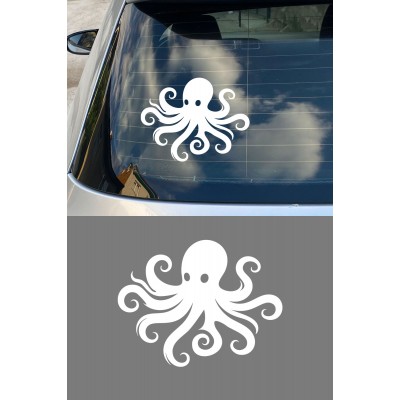 Ahtapot Figürlü Araba Sticker - Dekoratif Deniz Figürü Sticker - Motor Araba Oto Sticker 15x12cm