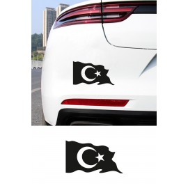 Türk Bayrağı Oto Sticker - Ay Yıldız Araç Cam Sticker - Dalgalı Türk Bayrağı 15x9cm