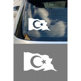 Türk Bayrağı Oto Sticker - Ay Yıldız Araç Cam Sticker - Dalgalı Türk Bayrağı 15x9cm