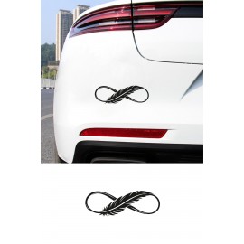 Tüy Desenli Sonsuzluk İşareti Oto Sticker - Minimal Araç Aksesuarı 20x7cm