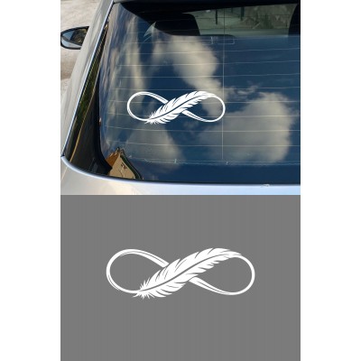 Tüy Desenli Sonsuzluk İşareti Oto Sticker - Minimal Araç Aksesuarı 20x7cm