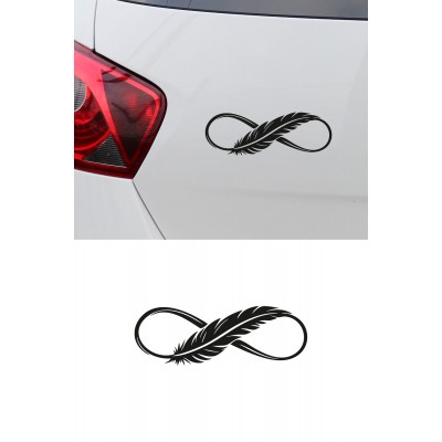 Tüy Desenli Sonsuzluk İşareti Oto Sticker - Minimal Araç Aksesuarı 20x7cm