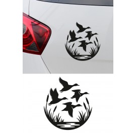 Sazlık ve Ördek Figürlü Oto Sticker - Ördek Sürüsü Araç Sticker 14x15cm
