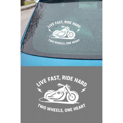 Motorcu Sticker - Biker Motorcycle Araç Motor Sticker - Live Fast Ride Hard Sticker 15x11cm