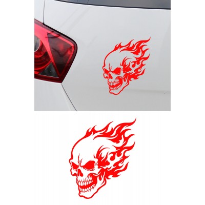 Alevli Kuru Kafa Oto Sticker - Agresif Alevli Araba Motor Sticker 12x15cm