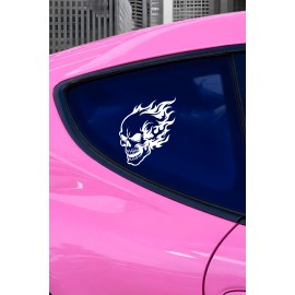 Alevli Kuru Kafa Oto Sticker - Agresif Alevli Araba Motor Sticker 12x15cm