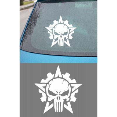 Kuru Kafa Oto Sticker - Dişli Çarklı Kuru Kafa Sticker - Araba Motor Sticker 11x15cm