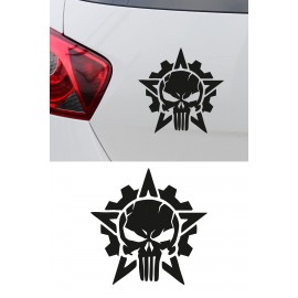 Kuru Kafa Oto Sticker - Dişli Çarklı Kuru Kafa Sticker - Araba Motor Sticker 11x15cm