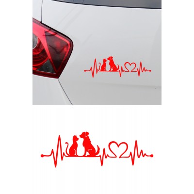 Kedi Köpek Dostluk Sticker - Evcil Hayvan Aşkı Oto Sticker - Araba Laptop Sticker Çıkartma 20x6cm